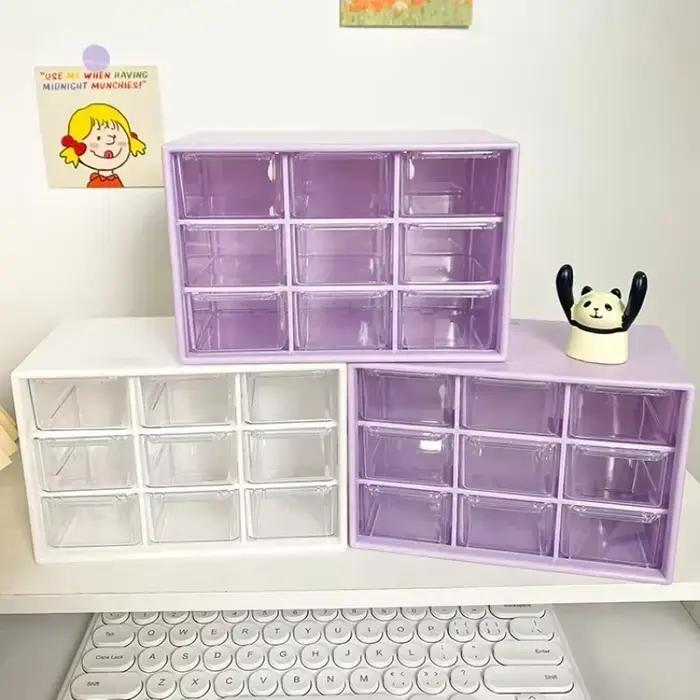 Boîtes de rangement de bureau transparentes à 9 grilles