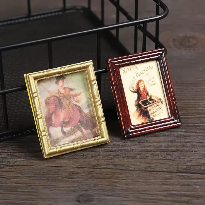 Photos encadrées miniatures vintage 1:12, peinture à l'huile, jouets, accessoires de courses de maison, ornement mural