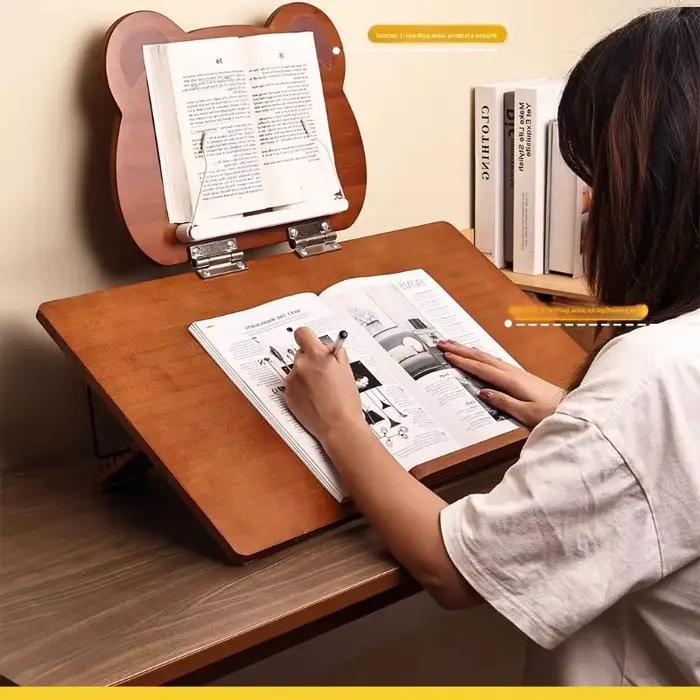 Support de lecture de bureau en bambou ours mignon