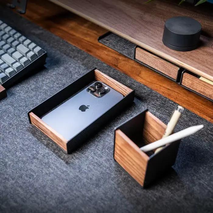 Boîte de rangement en bois moderne empilable avec poignée pour rangement d'articles divers en bureau occasions professionnelles étudiant étudiante