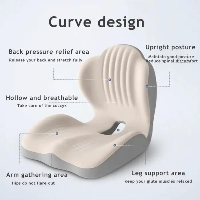 Coussin de siège ergonomique en mousse à mémoire de forme design en forme de L pour fauteuil antidérapant confort personnalisé soutien lombaire circulation d'air supérieure polyester coton tricoté blanc beige bleu rose rouge gris