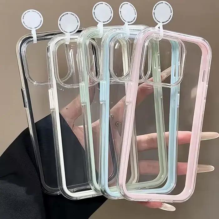 Coque de téléphone arrière transparente avec cadre couleur bonbon, étui de luxe antichoc en acrylique pour iPhone 17 16 15 14 13 12 Pro Max 11 16PLUS 17