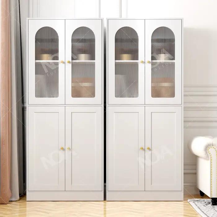Blanc 4 portes salon affichage armoire de rangement cannelé porte en verre bibliothèque 1.8m étagère en bois moderne meubles de maison armoires