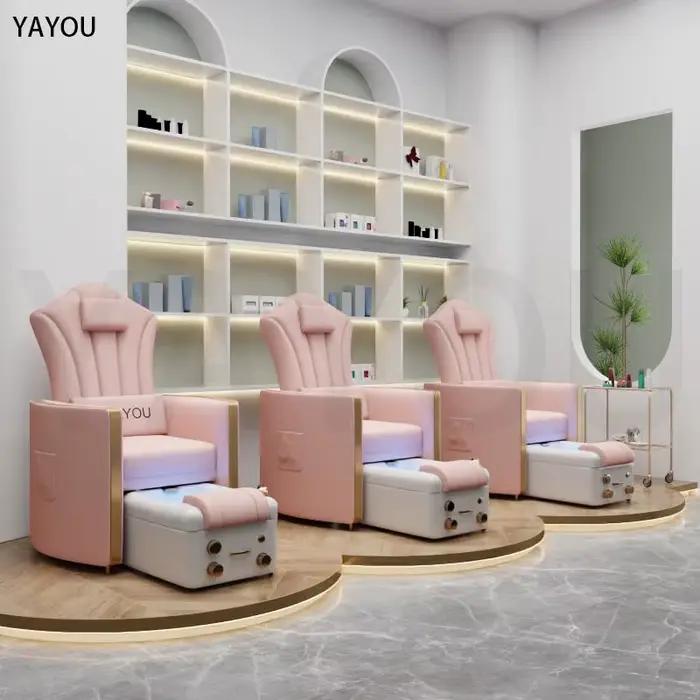 Chaises de pédicure moderne rose en cuir PU Salon pédicure reine Bakcrest trône pied Spa chaise pour Salon de manucure