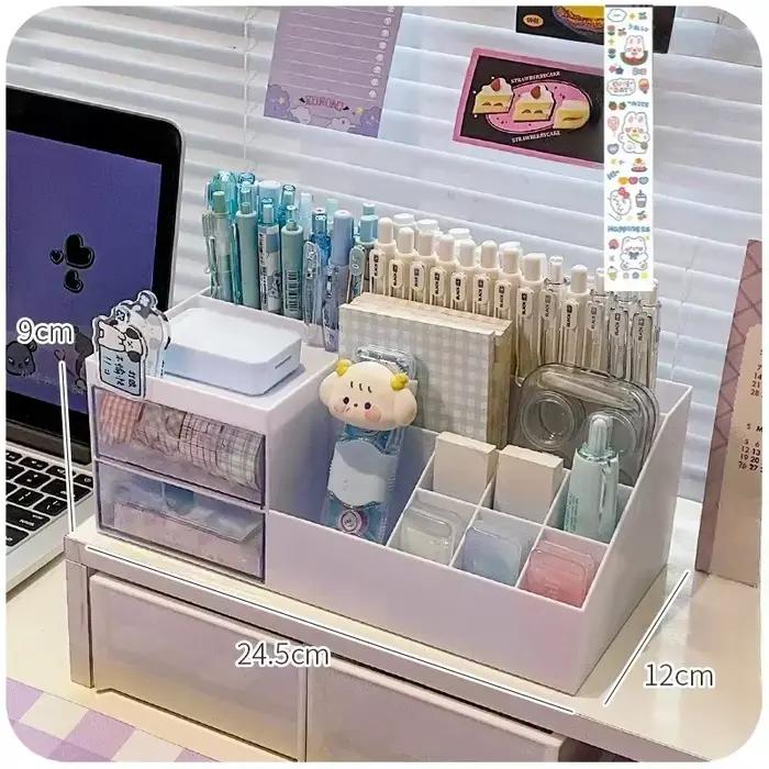 Mignon porte-stylo boîte de rangement organisateur fille tiroir-type bureau étudiant papeterie manuel neuf grilles