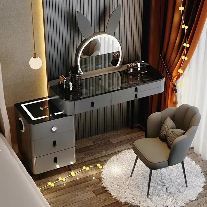 Table de toilette européenne de luxe avec rangement pour chambre à coucher, chaise de bureau et coiffeuse – Mobilier tendance