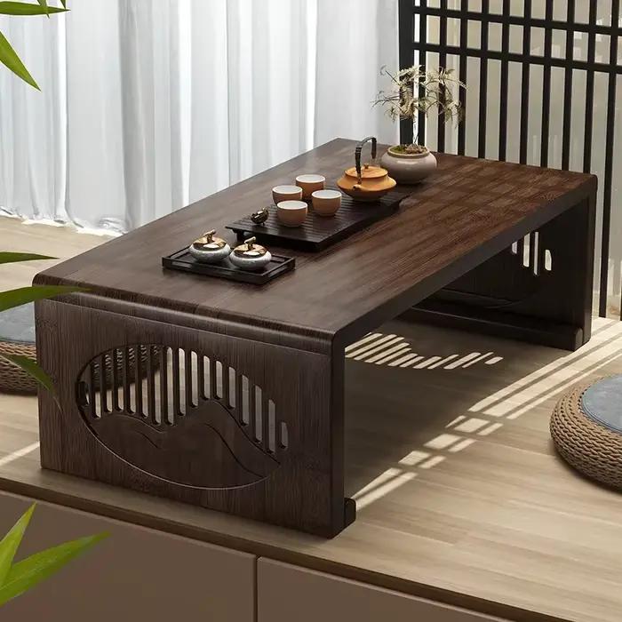 Table basse pliante de style chinois moderne pour balcon, table à thé tatami Nanzhu, table kang japonaise, petite table de fenêtre en baie.