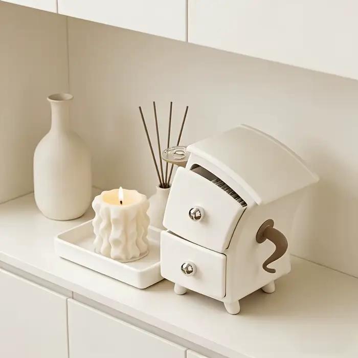 Meuble de rangement compact à double tiroir avec plateau supérieur
