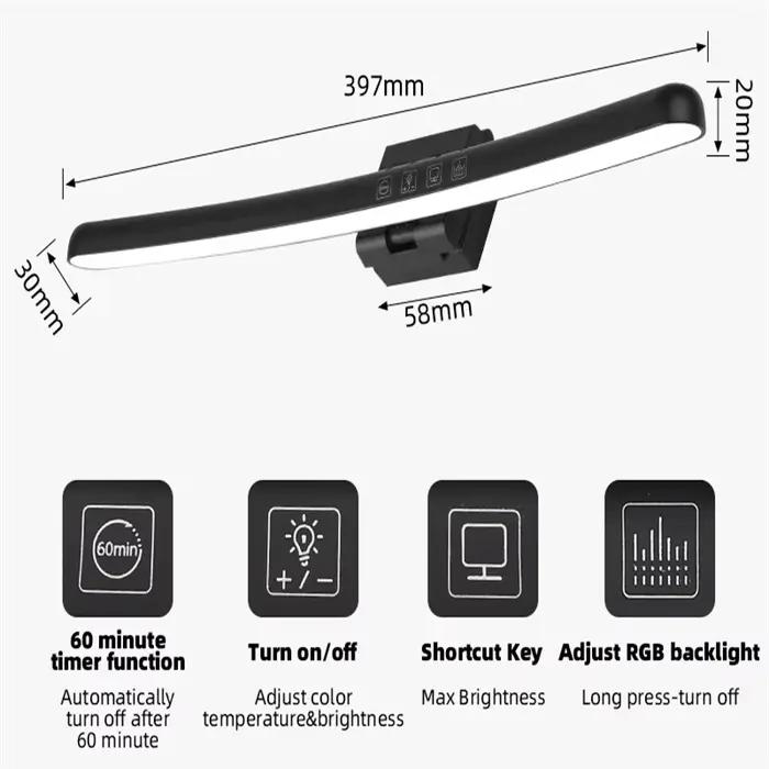 Moniteur LED incurvé barre lumineuse Rgb lampe d'écran d'ordinateur gradation continue rétro-éclairage suspendu ordinateurs portables de jeu Gamer éclairage de bureau