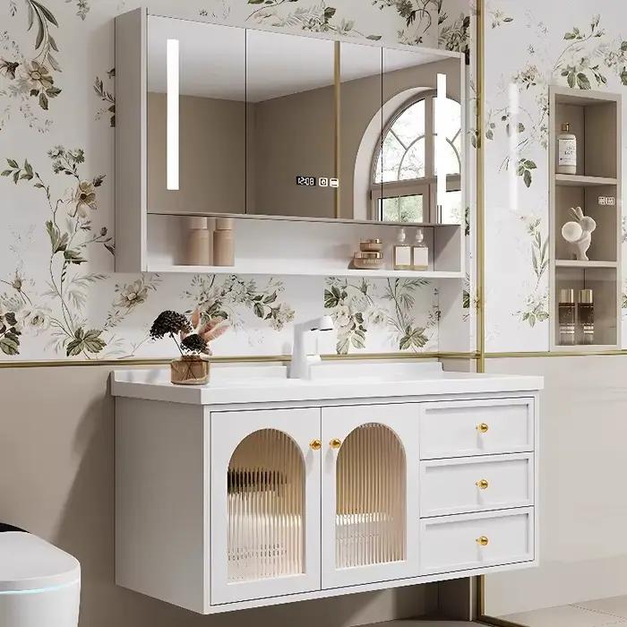 Vanités tiroir salle de bain armoire intégré verre rangement miroir salle de bain armoire moderne organisateur Armario Banheiro meubles
