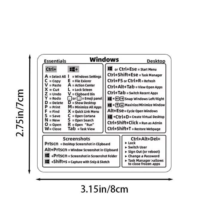 Windows/Mac OS raccourcis ordinateur portable logiciel de bureau autocollants imperméables