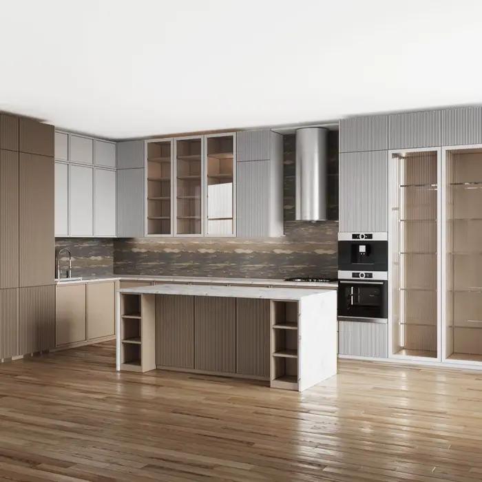 Armoire de cuisine en bois massif avec évier intégré et finition en PVC pour un design luxueux et une utilisation pratique en cuisine