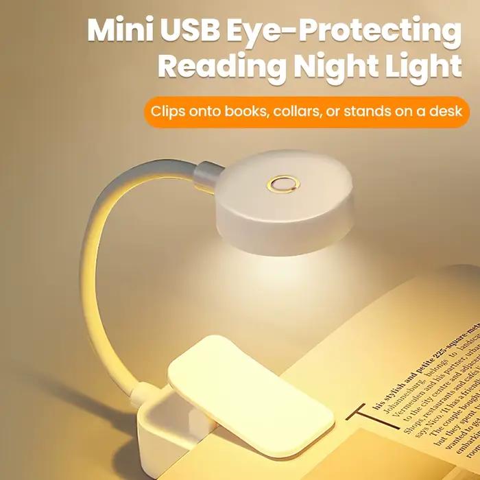 Lampe de lecture LED à piles avec clip, 3 modes, col flexible, portable, lumière de nuit protectrice pour les yeux, idéale pour le chevet et les voyages.