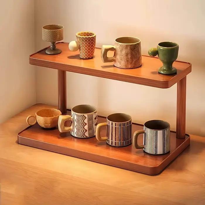Étagère de rangement en bois à 2 niveaux pour comptoir