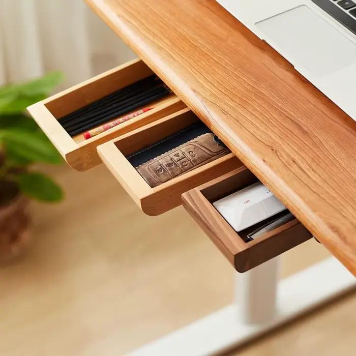 Boîte de rangement de décoration en bambou/noyer sous le bureau