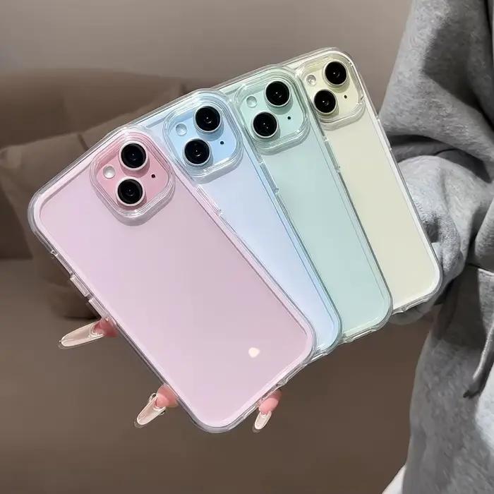 Coque de téléphone arrière transparente avec cadre couleur bonbon, étui de luxe antichoc en acrylique pour iPhone 17 16 15 14 13 12 Pro Max 11 16PLUS 17