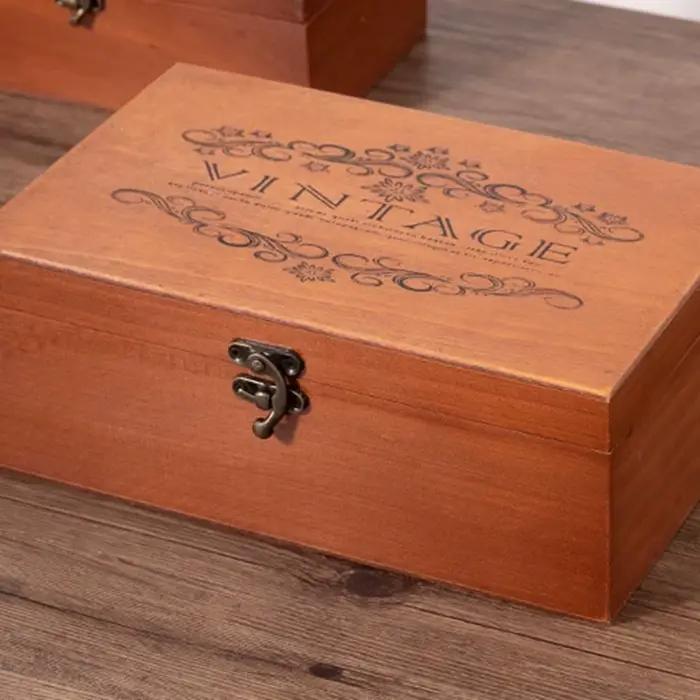 Boîte de rangement vintage en bois pour documents