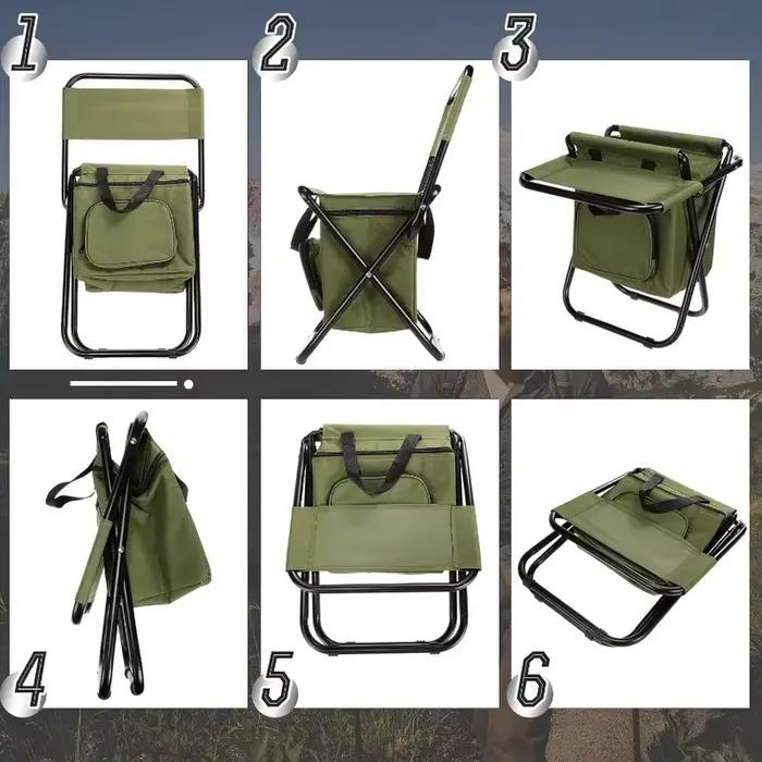Chaise de pêche pliable avec sac isotherme, tabouret de pêche portable, supporte 220 lb, dossier léger, chaise pliante pour camping en extérieur