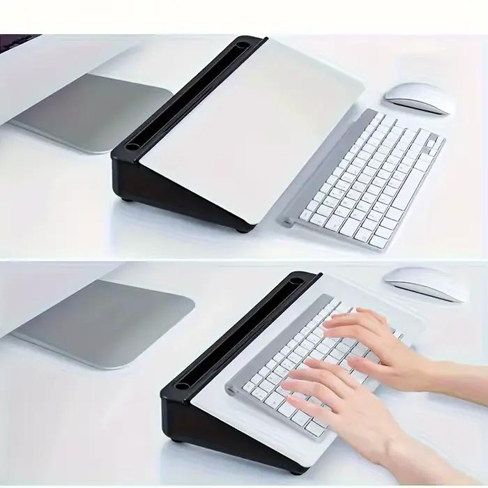 Tableau blanc compact et élégant en verre avec rangement intégré, organisateur de bureau moderne en verre trempé et support pour clavier, efficace
