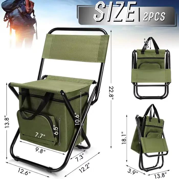 Chaise de pêche pliable avec sac isotherme, tabouret de pêche portable, supporte 220 lb, dossier léger, chaise pliante pour camping en extérieur
