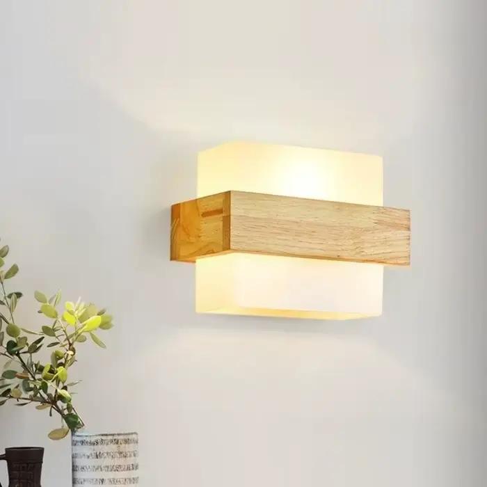 Lampe en bois moderne mur LED lampes verre lumière miroir rondelle appliques