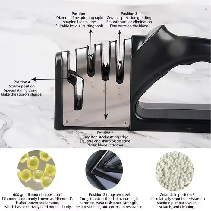 Affûteur de couteaux multifonctionnel en acier inoxydable pour cuisine professionnelle et amateurs, avec base antidérapante pour une utilisation sûre et stable