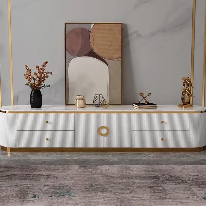 Meuble de salon moderne en bois de pin avec finition en pierre pour support TV et rangement élégant pour femme et homme occasions spéciales