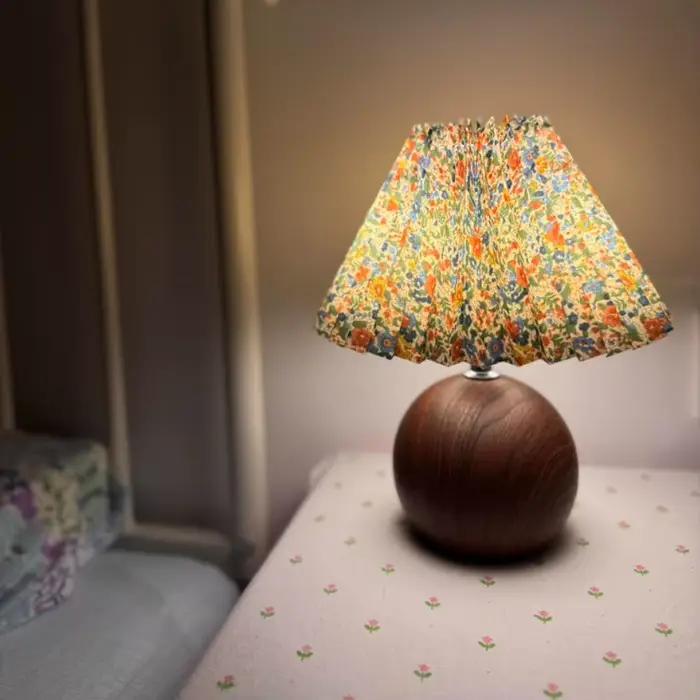 Lampe de chevet en noyer plissée circulaire USB pour chambre décoration veilleuse bleu brun orange atmosphère apaisante chambre enfant salon thé hôtel cadeau occasion spéciale