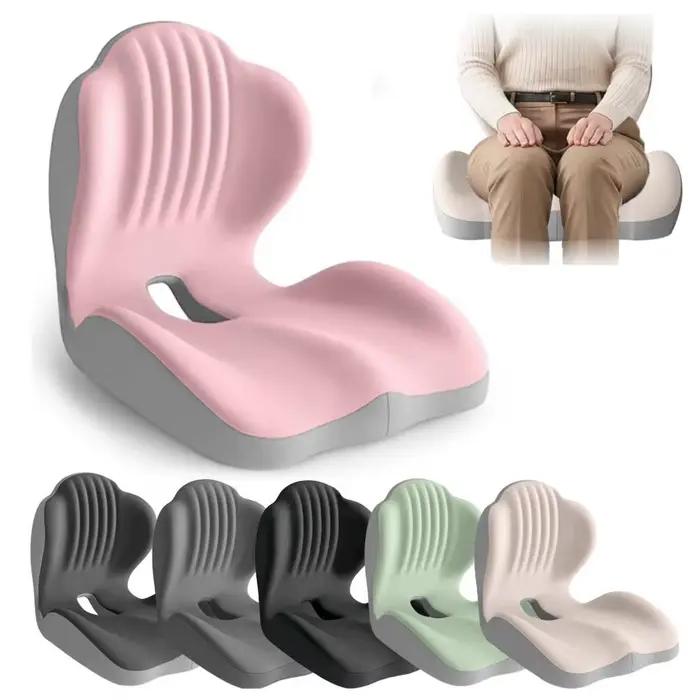 Coussin de siège ergonomique en mousse à mémoire de forme design en forme de L pour fauteuil antidérapant confort personnalisé soutien lombaire circulation d'air supérieure polyester coton tricoté blanc beige bleu rose rouge gris