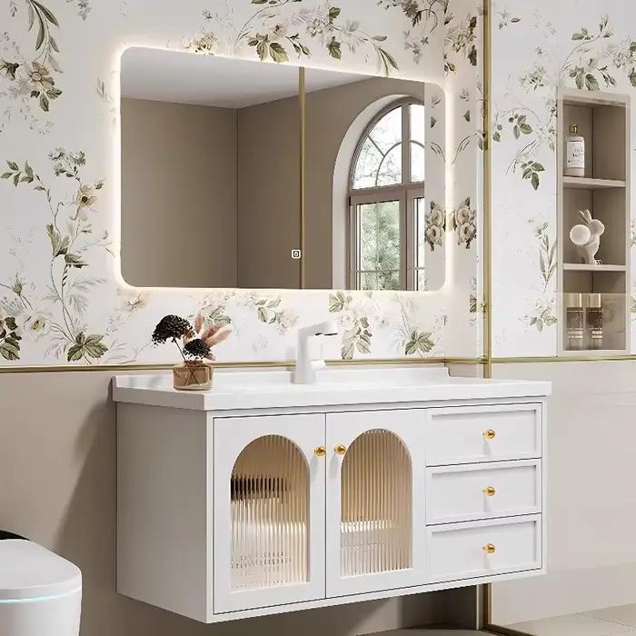 Vanités tiroir salle de bain armoire intégré verre rangement miroir salle de bain armoire moderne organisateur Armario Banheiro meubles