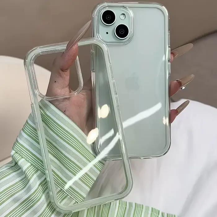 Coque de téléphone arrière transparente avec cadre couleur bonbon, étui de luxe antichoc en acrylique pour iPhone 17 16 15 14 13 12 Pro Max 11 16PLUS 17