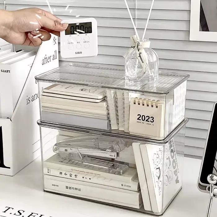 Boîte de rangement de bureau de grande capacité avec couvercle