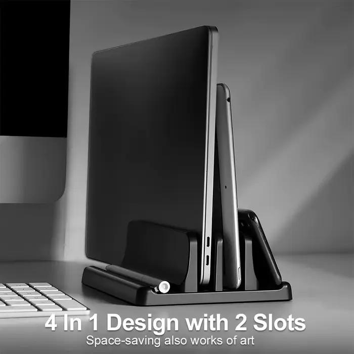 Support vertical pour ordinateur portable en ABS, permettant de gagner de la place sur le bureau, facile à placer, accessoires informatiques, largeur réglable, rangement pour bureau