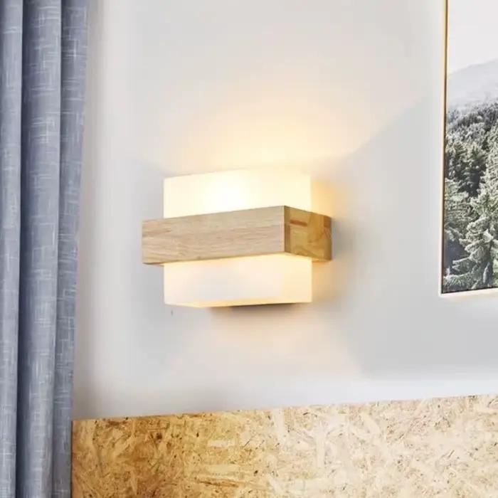 Lampe en bois moderne mur LED lampes verre lumière miroir rondelle appliques