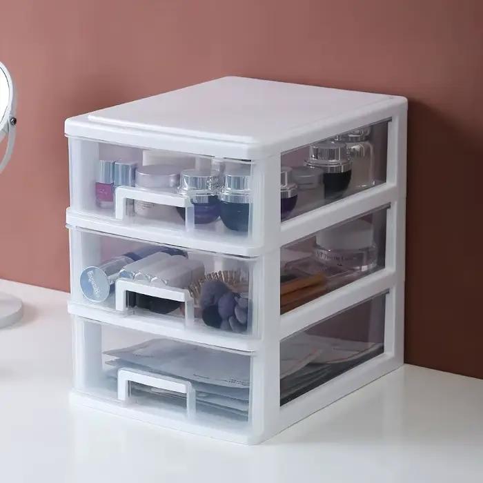 Boîte de rangement en plastique transparent empilable pour étudiant accessoire de maquillage boîte de rangement pour chambre à coucher bureau et armoire organisation de meuble de rangement style américain