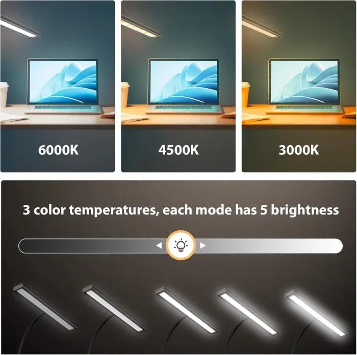 Lampe de bureau LED à intensité variable avec pince et col de cygne réglable pour la protection des yeux et l'amélioration de l'environnement de travail
