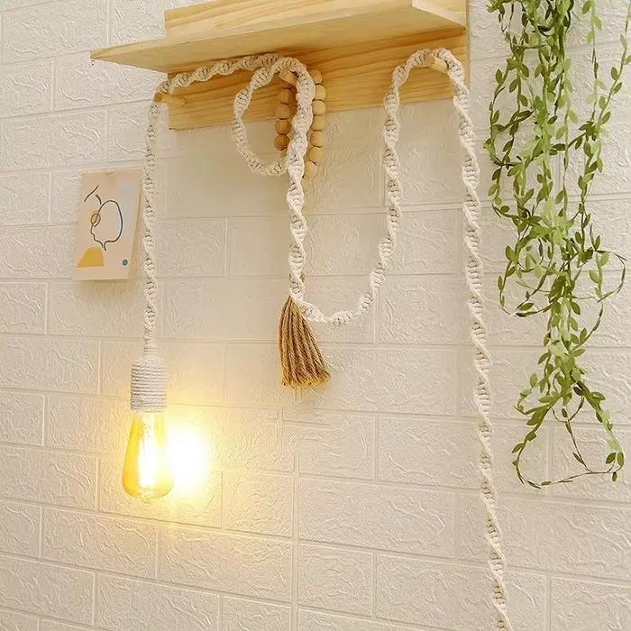 Boho chanvre corde pendentif LED lampe à la main E27