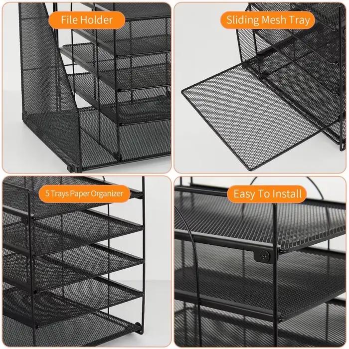 Étagère à dossiers multi-niveaux blanche rose noire organisatrice de documents pour bureau professionnel efficace