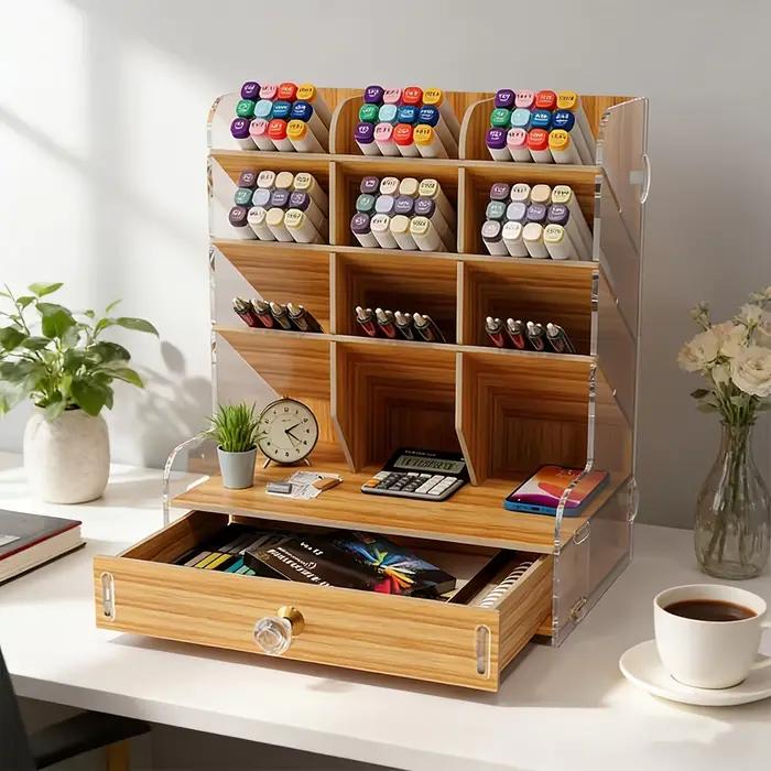 Organisateur de bureau en bois avec tiroir
