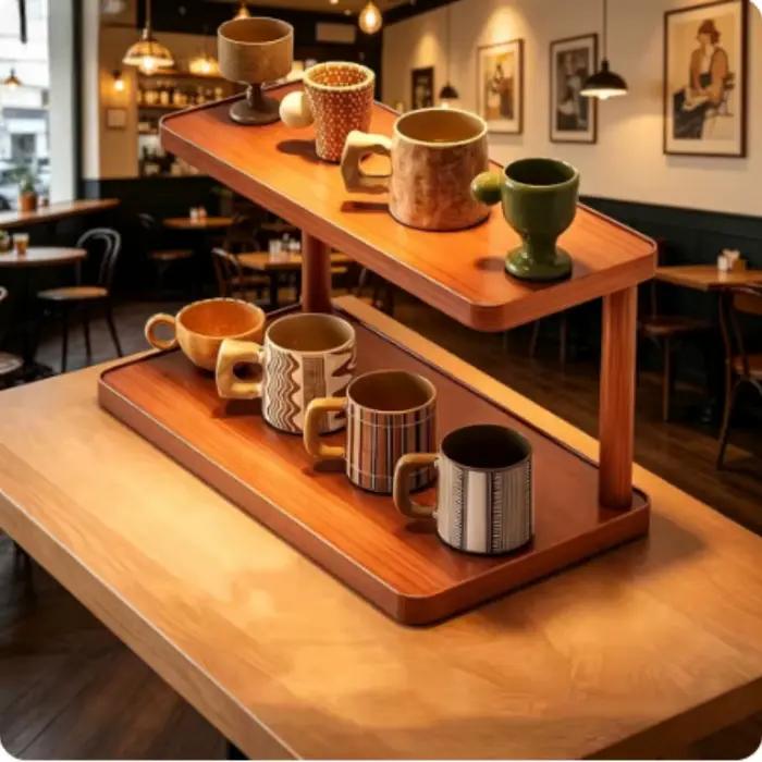 Étagère de rangement en bois à 2 niveaux pour comptoir