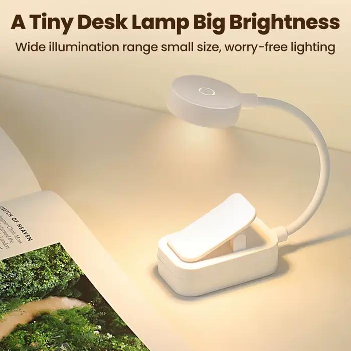 Lampe de lecture LED à piles avec clip, 3 modes, col flexible, portable, lumière de nuit protectrice pour les yeux, idéale pour le chevet et les voyages.