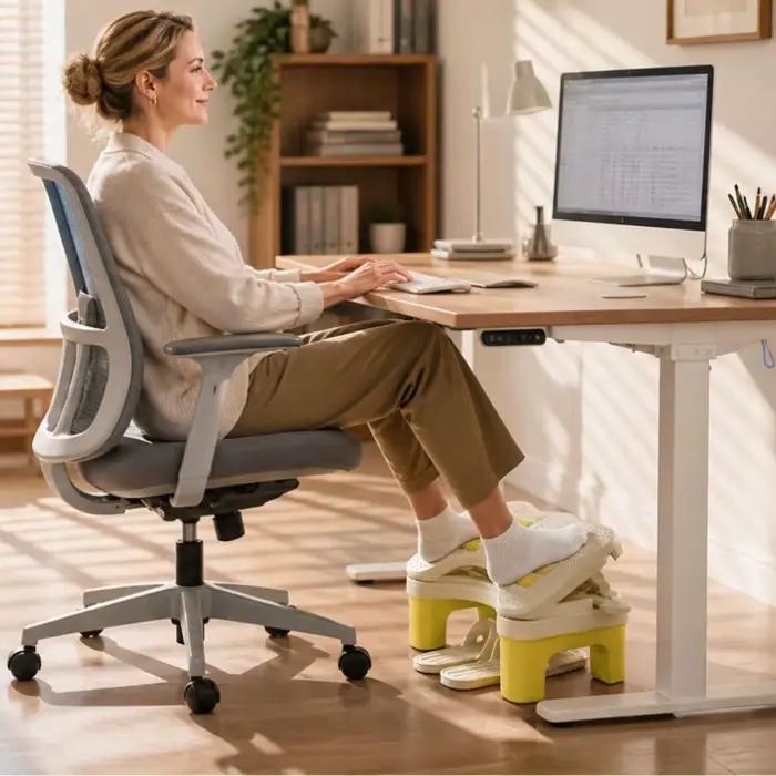 Repose-pieds ergonomique sous le bureau avec fond antidérapant couleur bleu vert armée ou noir pour un meilleur soutien et confort des jambes à domicile ou bureau