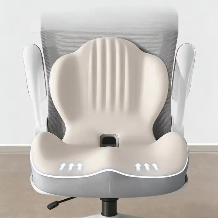 Coussin de siège ergonomique en mousse à mémoire de forme design en forme de L pour fauteuil antidérapant confort personnalisé soutien lombaire circulation d'air supérieure polyester coton tricoté blanc beige bleu rose rouge gris