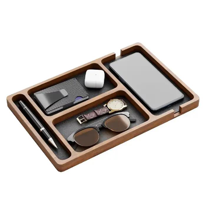 Boîte de rangement de bureau en bois massif avec compartiments