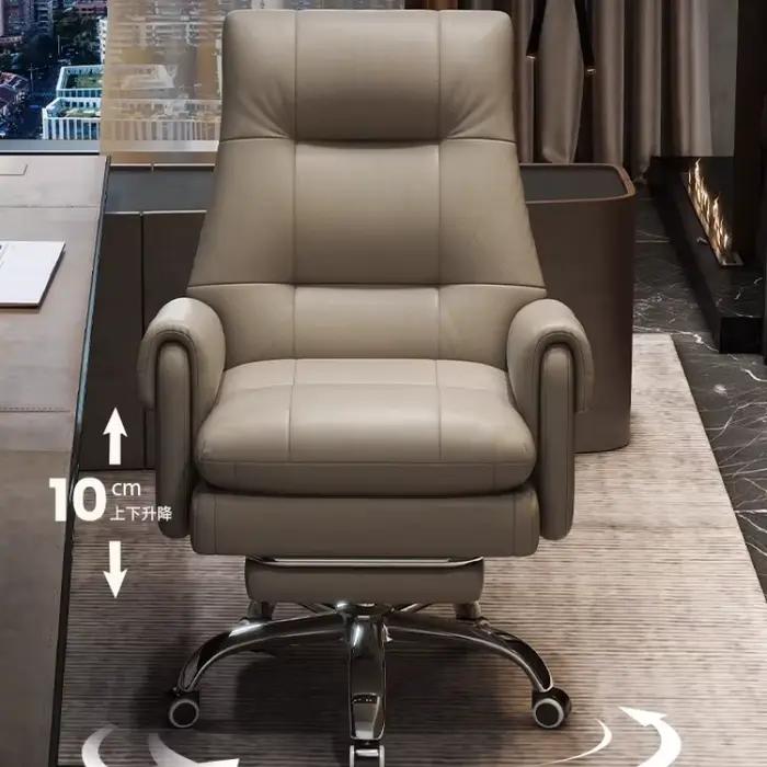 Chaise de bureau moderne en cuir véritable avec fonction de levier de pied pour un confort optimal et une belle apparence pour bureau ou maison