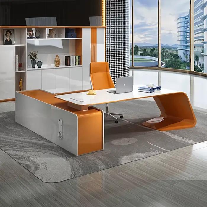 Bureau de bureau Long exécutif en bois massif avec armoire auxiliaire pour bureau de direction, personnalisable en couleur et taille