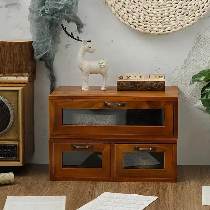 Boîte de rangement à tiroirs en bois – Organiseur de bureau