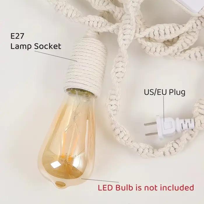 Boho chanvre corde pendentif LED lampe à la main E27