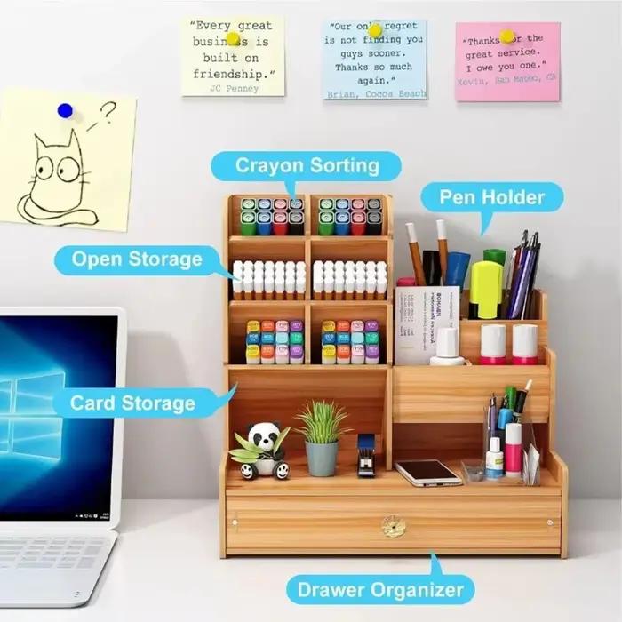 Organisateur de bureau en bois tendance avec tiroir