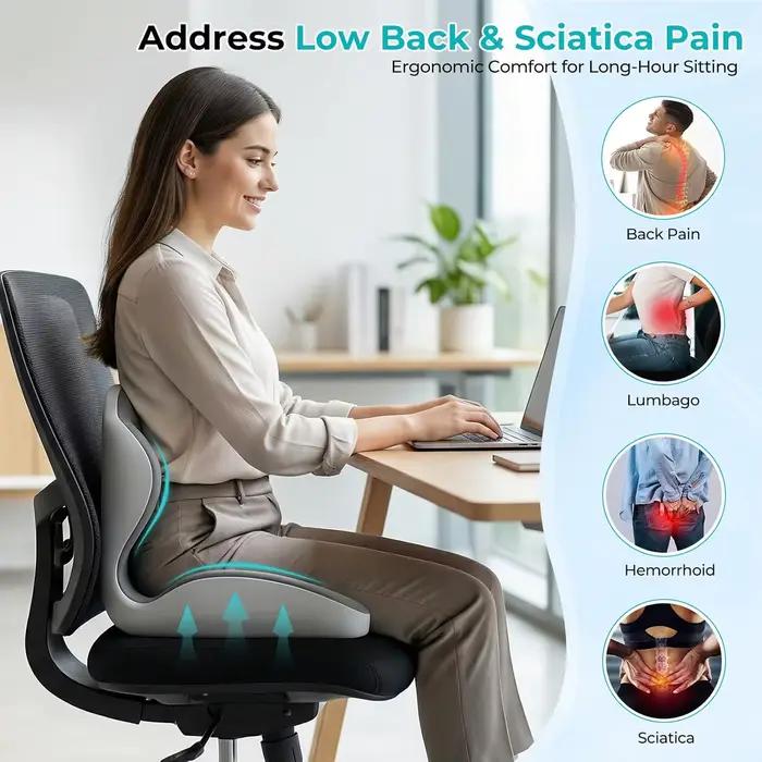 Coussin de siège ergonomique en mousse à mémoire de forme pour chaise de bureau avec support dorsal pour soulager le